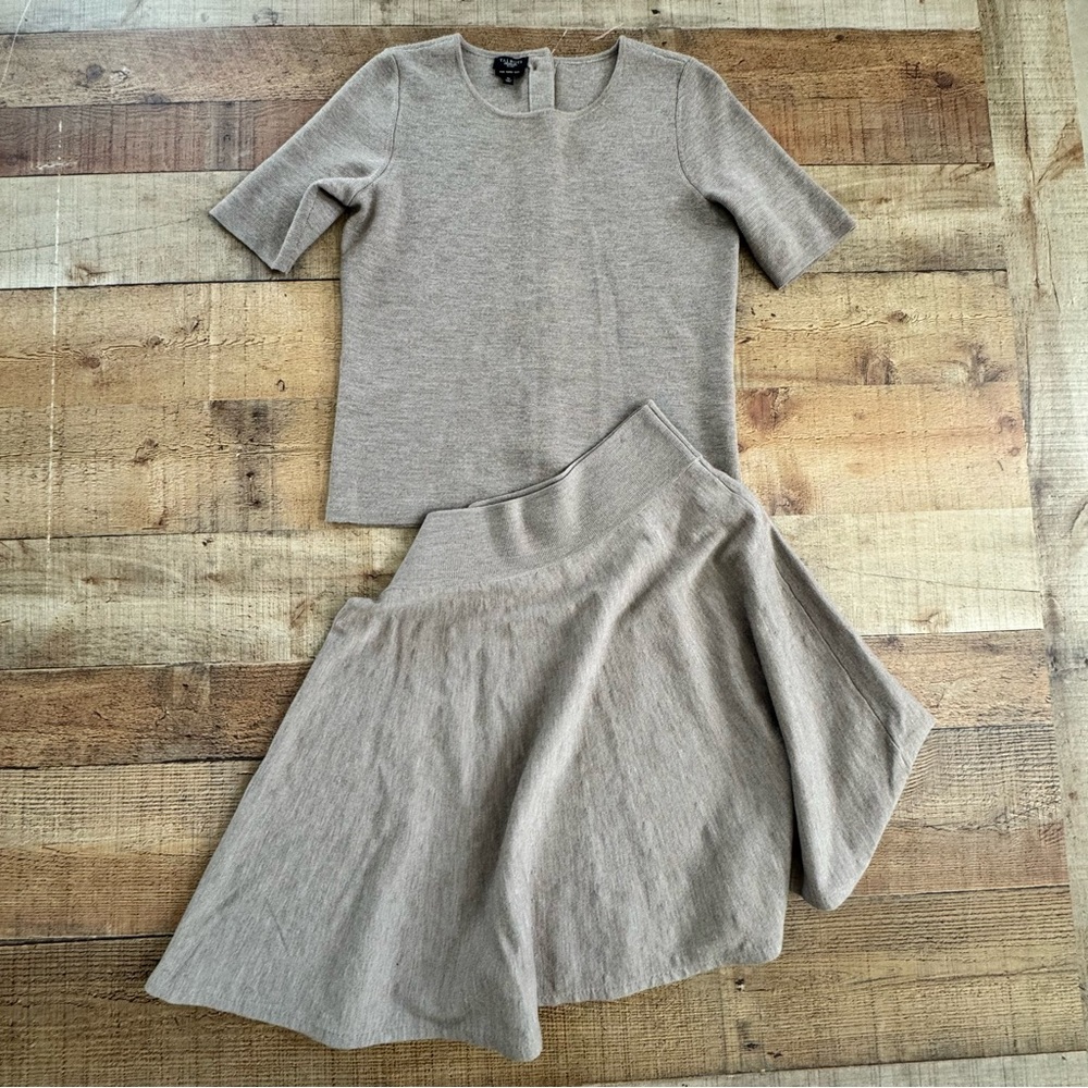 Talbots Merino Wool Beige Taupe Knit Top and Skirt Set PETITE Small Sophisticate